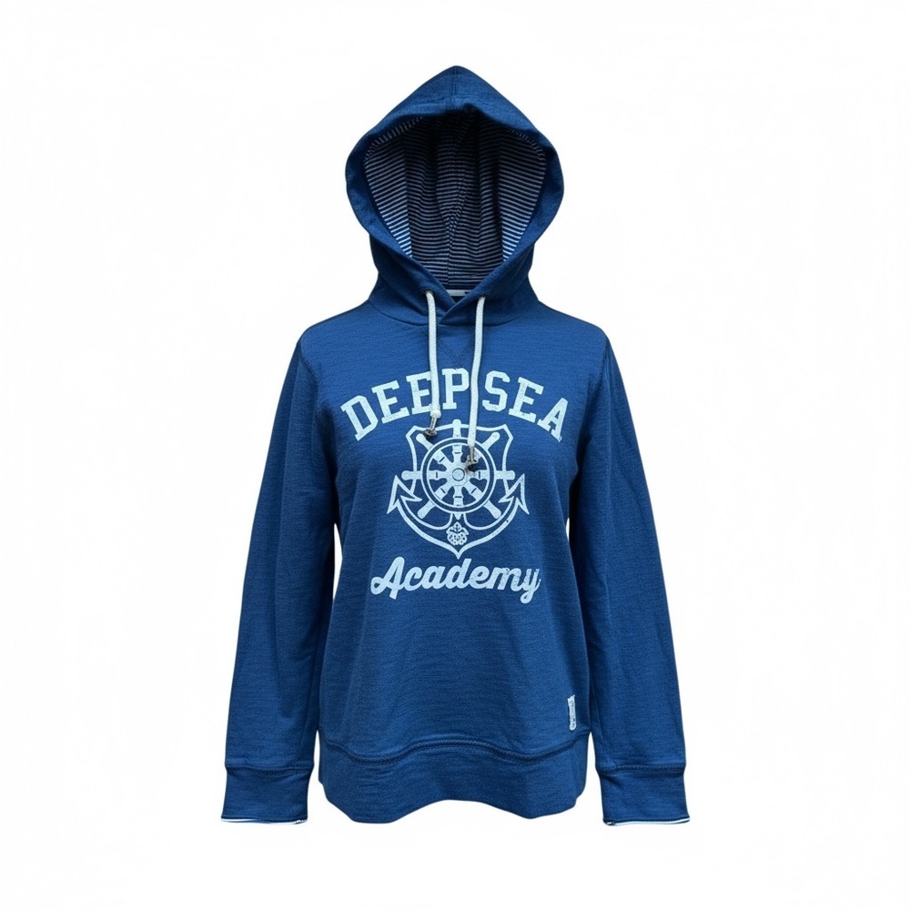Lands End Navy Blue Deep Sea Academy Graphic Kids Hoodie Sweatshirt Medium 5/6